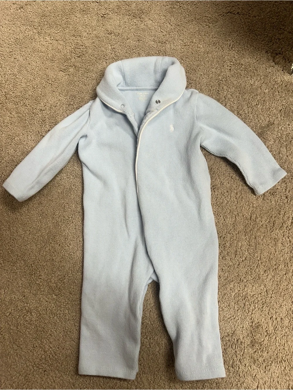 Ralph Lauren Baby Light Blue Knit One-Piece Romper